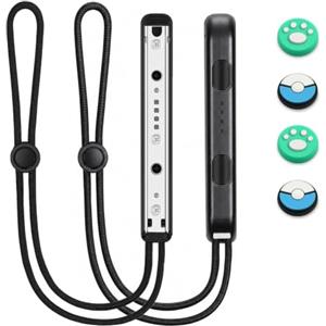 Vicloon 1 Coppia Switch Controller da Polso, di Blocco da Polso Lanyard con 4 Carino Tappo del Joystick, con Corda Regolabile per Switch Joycon, Nero