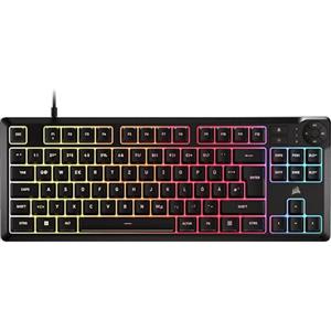 Corsair K55 CORE TKL RGB Tastiera da gaming - Tenkeyless, illuminazione RGB a 8 zone, tasti a membrana silenziosa, resistente agli spruzzi, tasti multimediali, polling 1000 Hz, layout tedesco, nero