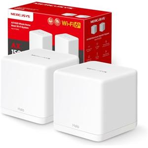 MERCUSYS Halo H1500X Sistema Mesh Wi-Fi 6 AX1500Mbps, 2 Porte Gigabit, 2pz | Copertura Fino a 350m2, Parental Control, Modalità Router e Ripetitore, 100+ Dispositivi, Modalità AP, WPA3, per Streaming