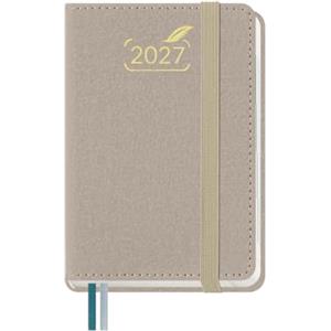 BEZEND Mini Agenda 2027 Bigiornaliera Tascabile 12x8 cm - 2 Giorni 1 Pagina | Gen a Dic 2027, Piccola per Borsa, Ideale per Note Rapide, Viaggi e Promemoria, Copertina Rigida Pelle PU - Beige