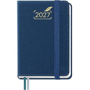BEZEND Mini Agenda 2027 Bigiornaliera Tascabile 12x8 cm - 2 Giorni 1 Pagina | Gen a Dic 2027, Piccola per Borsa, Ideale per Note Rapide, Viaggi e Promemoria, Copertina Rigida Pelle PU - Blu Prussiano