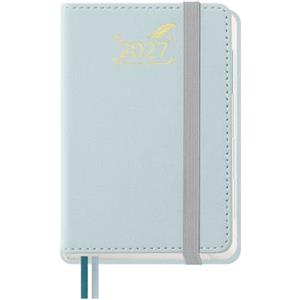 BEZEND Mini Agenda 2027 Bigiornaliera Tascabile 12x8 cm - 2 Giorni 1 Pagina | Gen a Dic 2027, Piccola per Borsa, Ideale per Note Rapide, Viaggi e Promemoria, Copertina Rigida Pelle PU - Grigio-blu