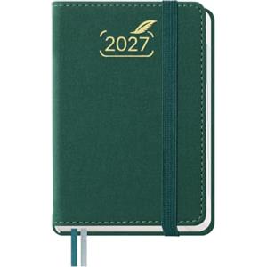 BEZEND Mini Agenda 2027 Bigiornaliera Tascabile 12x8 cm - 2 Giorni 1 Pagina | Gen a Dic 2027, Piccola per Borsa, Ideale per Note Rapide, Viaggi e Promemoria, Copertina Rigida Pelle PU - Verde Natalizio