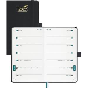 BEZEND Agenda 2027 Settimanale Tascabile con 2 Colonne - A6 (15,5 x 9 cm) | Gen a Dic 2027, Diario Piccola per Lavoro e Vita Privata, Compatto e Portatile, Copertina Rigida in Pelle PU, Nero