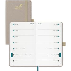 BEZEND Agenda 2027 Settimanale Tascabile con 2 Colonne - A6 (15,5 x 9 cm) | Gen a Dic 2027, Diario Piccola per Lavoro e Vita Privata, Compatto e Portatile, Copertina Rigida in Pelle PU, Beige