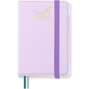 BEZEND Mini Agenda 2027 Bigiornaliera Tascabile 12x8 cm - 2 Giorni 1 Pagina | Gen a Dic 2027, Piccola per Borsa, Ideale per Note Rapide, Viaggi e Promemoria, Copertina Rigida Pelle PU - Lila