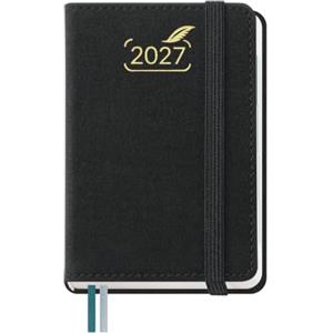 BEZEND Mini Agenda 2027 Bigiornaliera Tascabile 12x8 cm - 2 Giorni 1 Pagina | Gen a Dic 2027, Piccola per Borsa, Ideale per Note Rapide, Viaggi e Promemoria, Copertina Rigida Pelle PU - Nero