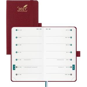 BEZEND Agenda 2027 Settimanale Tascabile con 2 Colonne - A6 (15,5 x 9 cm) | Gen a Dic 2027, Diario Piccola per Lavoro e Vita Privata, Compatto e Portatile, Copertina Rigida in Pelle PU, Borgogna