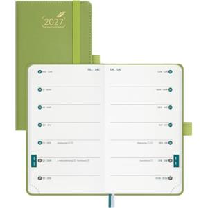 BEZEND Agenda 2027 Settimanale Tascabile con 2 Colonne - A6 (15,5 x 9 cm) | Gen a Dic 2027, Diario Piccola per Lavoro e Vita Privata, Compatto e Portatile, Copertina Rigida in Pelle PU, Frutta Verde