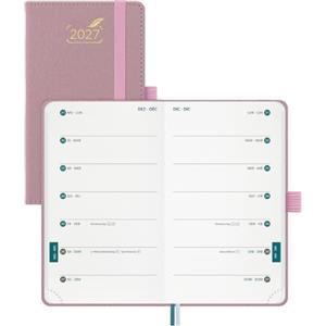 BEZEND Agenda 2027 Settimanale Tascabile con 2 Colonne - A6 (15,5 x 9 cm) | Gen a Dic 2027, Diario Piccola per Lavoro e Vita Privata, Compatto e Portatile, Copertina Rigida in Pelle PU, Rosa