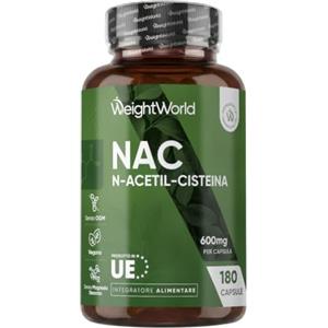 WeightWorld NAC N-Acetil-Cisteina Vegana, 600mg per Dose, 180 Capsule, per 6 Mesi | 1 Sola Capsula al Giorno, N Acetilcisteina 600 mg, Integratore per Uomo e Donna, Senza Magnesio Stearato, Prodotto in Europa