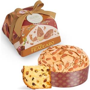 Pasticceria Fraccaro 1932 Panettone Artigianale con Glassatura alle Mandorle, 750 gr - Fraccaro 1932 | Panettone con Mandorle, Senza Canditi e con Solo Uvetta Passita, Impasto Lievitato Naturalmente - Linea Incarto