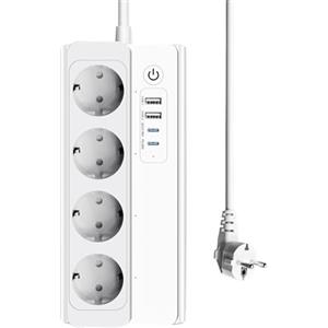 UseeLink Multipresa Smart WiFi con 4 Prese Compatibile con Alexa/Google | Ciabatta Intelligente 4 Porte Usb(2A+2C) 16A Solo 2,4 GHz wifi