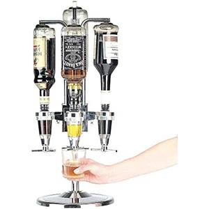 Bakaji Portabottiglie Spillatore Dosatore da Tavolo Tavola Birra Bevande Alcolici 4 Posti, telaio in Alluminio, base tonda, Bar Butler 4 Shot Dispenser