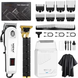 HIENA PRO Set professionale di tagliacapelli per uomo, ricaricabile, set per taglio capelli, rasoio elettrico a lamina e regolabarba, tagliacapelli da barbiere con display LED, tipo R regolabile