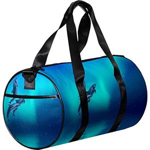 NLWQEKV Borsone piccolo, borsa sportiva per yoga, mare, aurora e delfini, borse per fitness all'aperto, borsa da viaggio