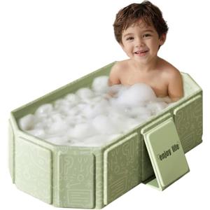 PinDaito Vasca da Bagno Pieghevole, Vaschetta Bagnetto Neonato Pieghevole | Multiuso e Salvaspazio, Portatile per Bambini, con Tappo di Scolo, Adatta da 0 a 8 Anni, Verde