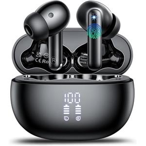 Nerunsa 2026 Cuffie Bluetooth 5.4, Auricolari Bluetooth Stereo HiFi Con 4 ENC Microfoni Anti-Rumore, Durata 50 Ore Cuffiette In Ear, Impermeabili IP7 Cuffie Senza Fili, Cuffiette Touch Control, LED-Display