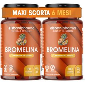 CISBANI PHARMA Bromelina Forte 5000 GDU/g, Maxi Scorta 6 Mesi | Estratto di Ananas con Bromelina Strong ad Alto Dosaggio, Senza Glutine, Made in Italy - 2 Confezioni da 180 Compresse