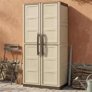 Dmora - Armadio da esterno Avelgem, Armadio balcone multiuso, Mobile porta scope 2 ante, 100% Made in Italy, 70x47h178 cm, Beige e Marrone, Finitura quadri
