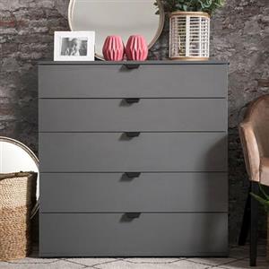Dmora Cassettiera Chikeha 90x40x95h cm Nero Antracite 5 Cassetti Apertura Scorrevole, Chiusura Scorrevole