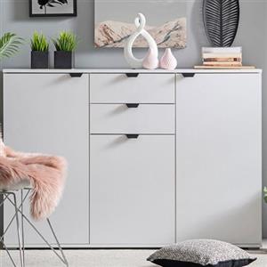 Dmora Cassettiera Chikeha 135x40x95h cm Bianco 2 Cassetti Apertura Battente, Scorrevole, Chiusura Battente, Scorrevole