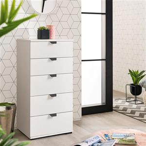 Dmora Cassettiera Chikeha 45x40x95h cm Bianco 5 Cassetti Apertura Scorrevole, Chiusura Scorrevole
