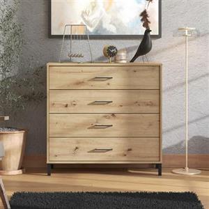 Dmora Cassettiera Chimiko 93x40x90h cm Marrone Rovere Nodi 4 Cassetti Apertura Scorrevole, Chiusura Scorrevole