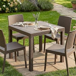 Dmora - Tavolo da esterno Marte, Ripiano quadrato fisso, Tavolo da giardino multiuso effetto rattan, 100% Made in Italy, 80x80h74 cm, Marrone
