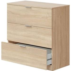 Dmora - Cassettiera Whittier, Cassettiera camera da letto, Settimino a 3 cassetti, 77x38h80 cm, Rovere