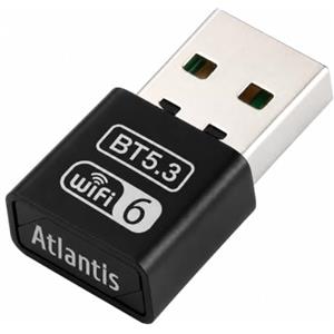 Atlantis Chiavetta WiFi per PC Wi-Fi 6 AX900 e Bluetooth 5.3, A02-U910BT53 | Chiavetta Bluetooth per PC con Rete Wi-Fi Dual-Band 2,4/5 GHz; USB 2.0; Windows 10/11; 26 × 15 × 7,5mm, 3g
