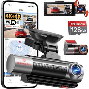 TERUNSOUl Dash Cam Auto D018, 3 Canali Telecamera per Auto 4K+4K+1080P | 128 GB SD Inclusa, Schermo IPS da 3,18", Sensore G,GPS,Monitoraggio Parcheggio 24/7, Grandangolo 170°, WDR, Max 512GB
