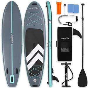 SereneLife SUP Gonfiabile, Tavola Sup, Stand Up Paddle Board Ultraleggera, Larga e Stabile con Deck EVA Antiscivolo, Accessori Premium, per Giovani e Adulti, Capacità 159 kg