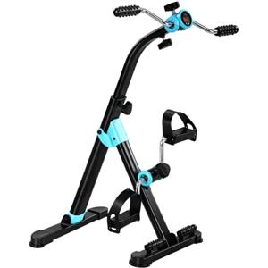SPORTNOW Pedaliera per Riabilitazione, Altezza Resistenza Regolabili, Blu | Cyclette da Seduta Braccia Gambe, Pieghevole, Display LCD e Rulli Massaggianti, per Anziani Recupero