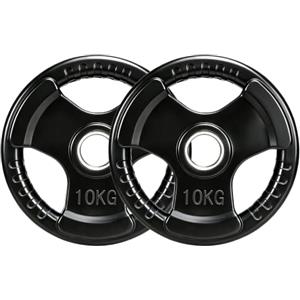 SPORTNOW Set Dischi Palestra Olimpici da 2x10 kg, Foro Ø50 mm, Nero | Dischi Pesi, Rivestiti in Gomma, 3 Impugnature, Pesi per Bilanciere Manubri, Sollevamento Allenamento Fitness Palestra Casa