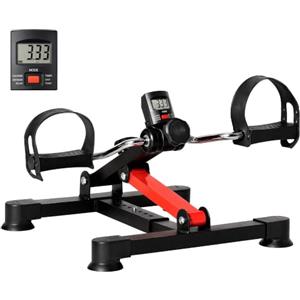 HOMCOM Mini Cyclette per Riabilitazione Altezza Regolabile, Nera e Rossa | Pedaliera Riabilitazione, Resistenza Regolabile, Display LCD, Acciaio e ABS