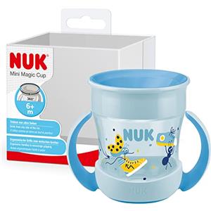 NUK Mini Magic Cup bicchiere antigoccia | Bordo 360° anti-rovesciamento | 6+ mesi | manici ergonomici | Senza BPA | 160 ml | Blu