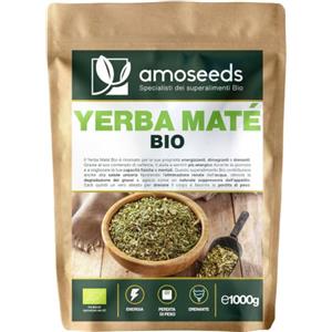 Amoseeds Yerba Maté Verde BIO 1kg | Brasiliano, Non Affumicato | 100% Foglie | Stimolante, Alternativa al caffè | Naturale e Puro | Formato Convenienza | Qualità superiore