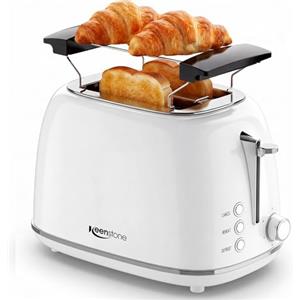 Keenstone Tostapane a 2 fette dal design retrò, larghe in acciaio inox, 6 livelli di doratura, funzioni di riscaldamento e scongelamento, pinze scaldavivande rimovibile, tostapane per toast farciti