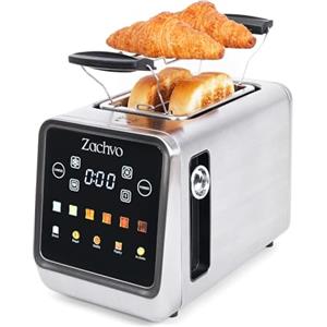 ZACHVO Tostapane 2 fette con Ampio Display Touch, Countdown LED e Memoria, Modalità Fetta Singola e Bagel, Pinza per Sandwich, Scaldapanini, 5 Programmi e 6 Livelli di Doratura