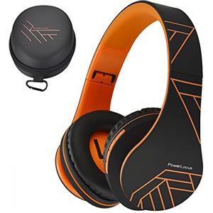 PowerLocus Cuffie Bluetooth Over Ear, Cuffie Wireless Bluetooth 5.3, Hi-Fi Stereo Suono, Senza Fili con Microfono, Pieghevoli, Micro SD/TF, FM Radio per Viaggio/Telefono/PC/Ufficio (Arancio)