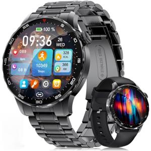 LIGEMI Smartwatch Uomo,1.43" AMOLED Orologio Smartwatch Uomo con Chiamate Bluetooth,123 Modalità Sportive,Monitoraggio Frequenza Cardiaca e Pressione, Cassa Acciaio Inox,UI Personalizzabile,per Android iOS