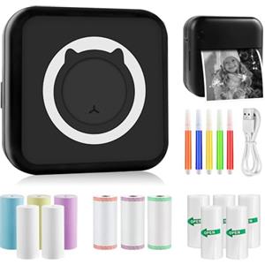 GuKKK Mini Stampante Fotografica, Mini Stampante Termica,Stampante Fotografica Istantanea Portatile, Mini Stampante Termica Bluetooth con Ricarica USB Stampante, per Fotografica, Note, Diario, Elenco (Nero)