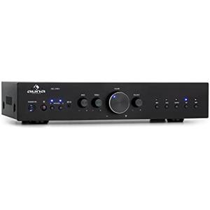 Auna Amplificatore Audio Stereo, Hifi, Impianto Casa, Controllo degli Alti, Subwoofer e Casse con Potenza 2 Canali, Telecomando, Ingresso AUX e Speakers