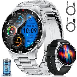LIGEMI Smartwatch Uomo,1.43" AMOLED Orologio Smartwatch Uomo con Chiamate Bluetooth,123 Modalità Sportive,Monitoraggio Frequenza Cardiaca e Pressione,Cassa Acciaio Inox,per Android iOS(SML21-D)
