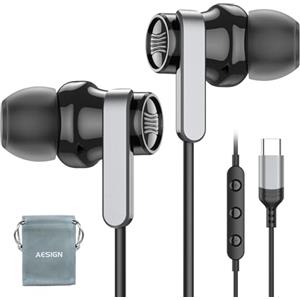 AESIGN Cuffie USB C con Microfono Cuffie Type C per Samsung S25 S24 S23 Ultra FE A35 A36 A16 A56 A55 A54 Hi-Fi Auricolari Tipo C In-Ear con Filo Auricolari USB C per iPhone 16 15 Pro Max,iPad Pro,Xiaomi