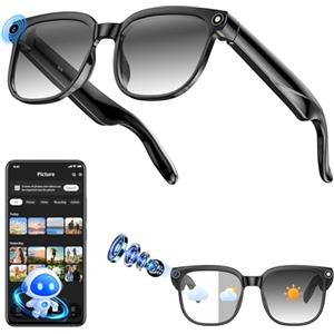 Hwagol Occhiali Smart con Fotocamera 8MP,Smart Glasses AI,Occhiali Intelligenti con Fotografia/Registrazione/Chiamate Intelligenti/Musicale/Traduzione/Riconoscimento Immagini, Nero