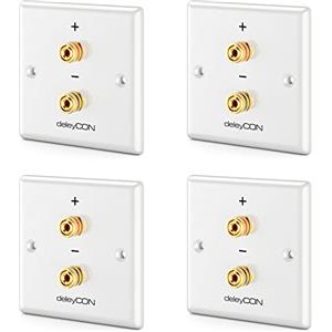 deleyCON 4 Pezzi Altoparlanti Multimediali Wallbox Scatola di Derivazione a Muro con Spina a Banana Prese per 1 Altoparlante (Rosso/Nero) - Sistema Audio Surround Hi-Fi Home Cinema Set di 4