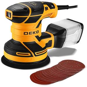 DEKOPRO Levigatrice orbitale 300W 6 velocità 14000 RPM levigatrice elettrica ideale per superfici in legno e acciaio con 16 fogli di carta abrasiva