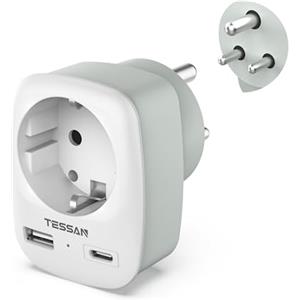 TESSAN Adattatore Sri Lanka con 1 USB C 1 USB A, Adattatore India Tipo D, 2500 W Presa Universale da Viaggio India, per Népal, Maldive, Pakistan, Bangladesh, Bhoutan, Yémen
